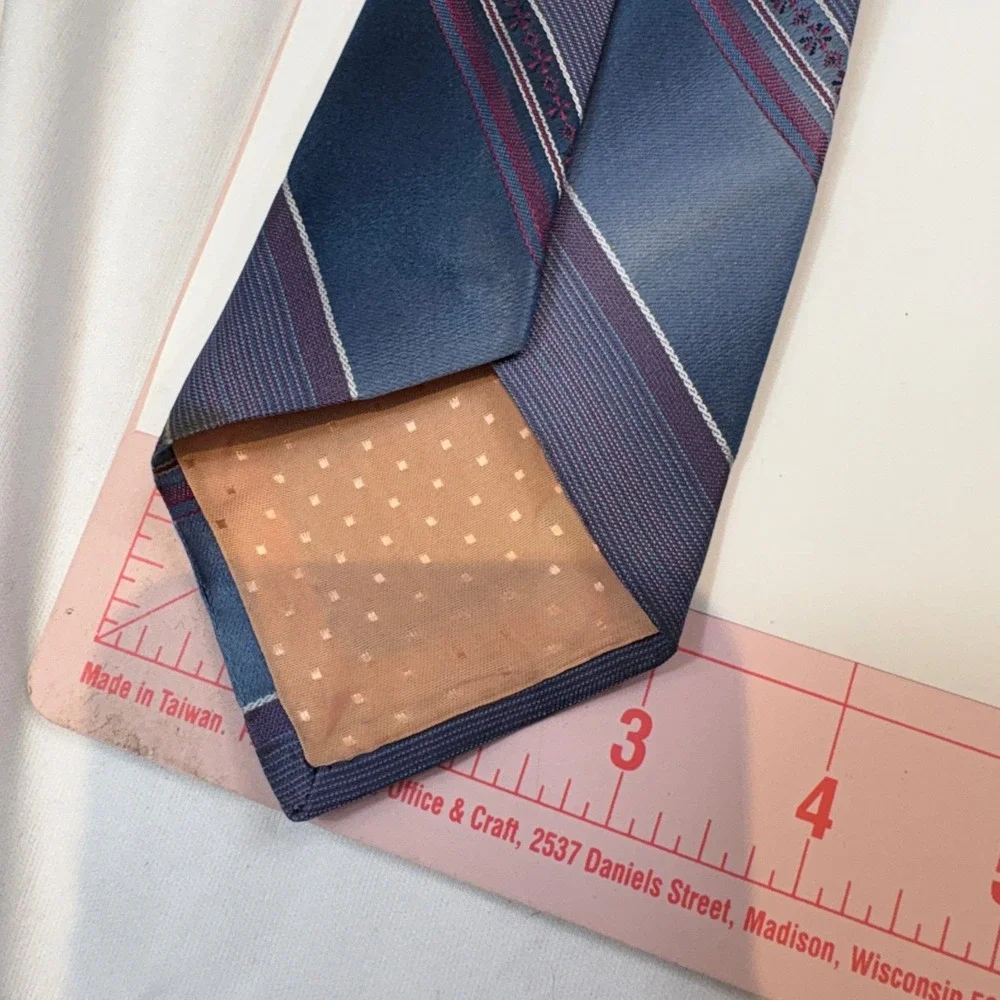 Delmani Italy New York Men Silk Tie Blue Purple Striped Geometric Floral Pattern